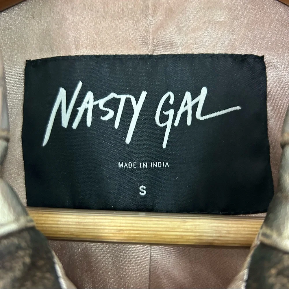 Nasty Gal Metallic Rose Gold Lambskin Leather‎ Moto Jacket Size Small